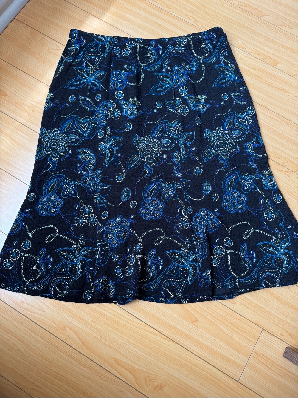 Navy Blue Floral Midi Skirt